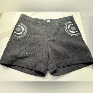 Desigual Black High-Waist Textured Shorts with Circular Pocket Trim